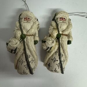 Set Of 2 Midwest Pam Schifferl "White Belsnickle" Santa Christmas Ornament 2.75"